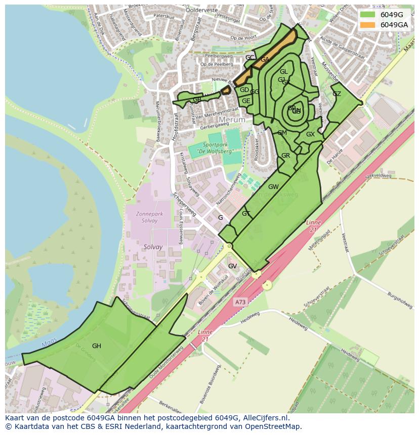Afbeelding van het postcodegebied 6049 GA op de kaart.
