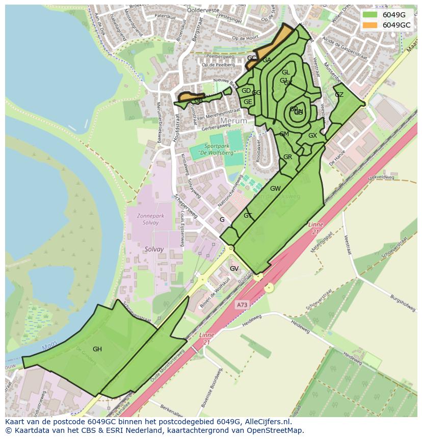 Afbeelding van het postcodegebied 6049 GC op de kaart.