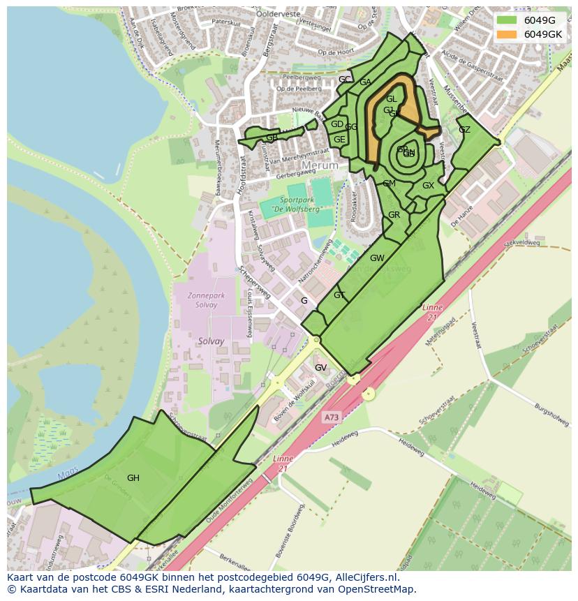 Afbeelding van het postcodegebied 6049 GK op de kaart.