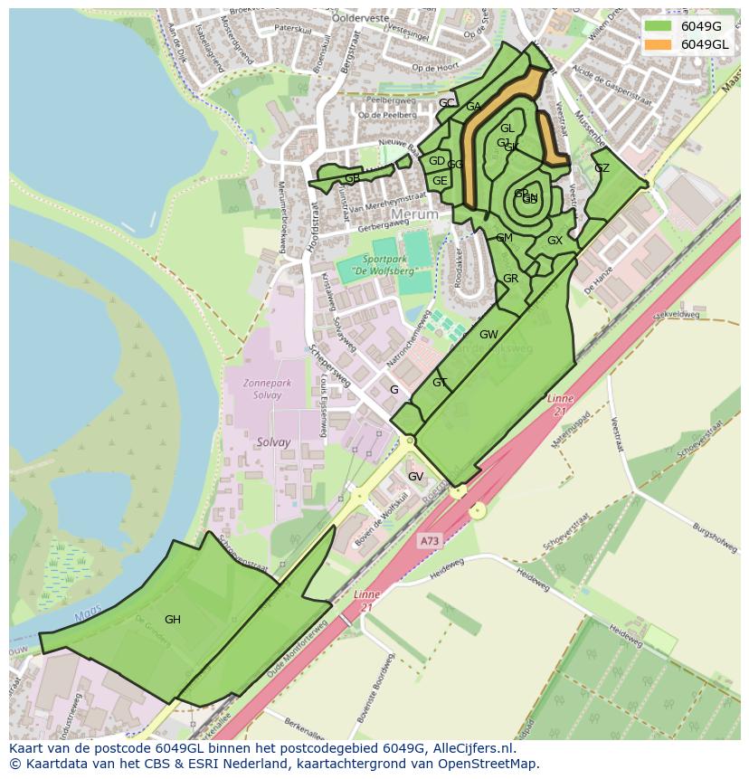 Afbeelding van het postcodegebied 6049 GL op de kaart.