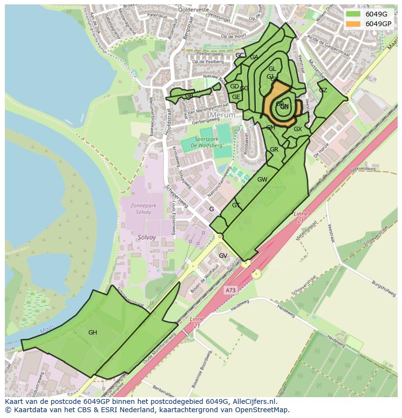 Afbeelding van het postcodegebied 6049 GP op de kaart.