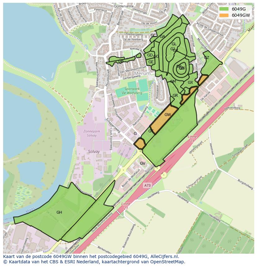 Afbeelding van het postcodegebied 6049 GW op de kaart.