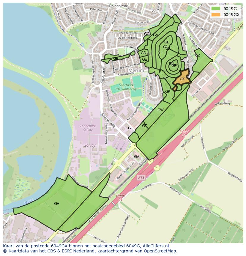 Afbeelding van het postcodegebied 6049 GX op de kaart.