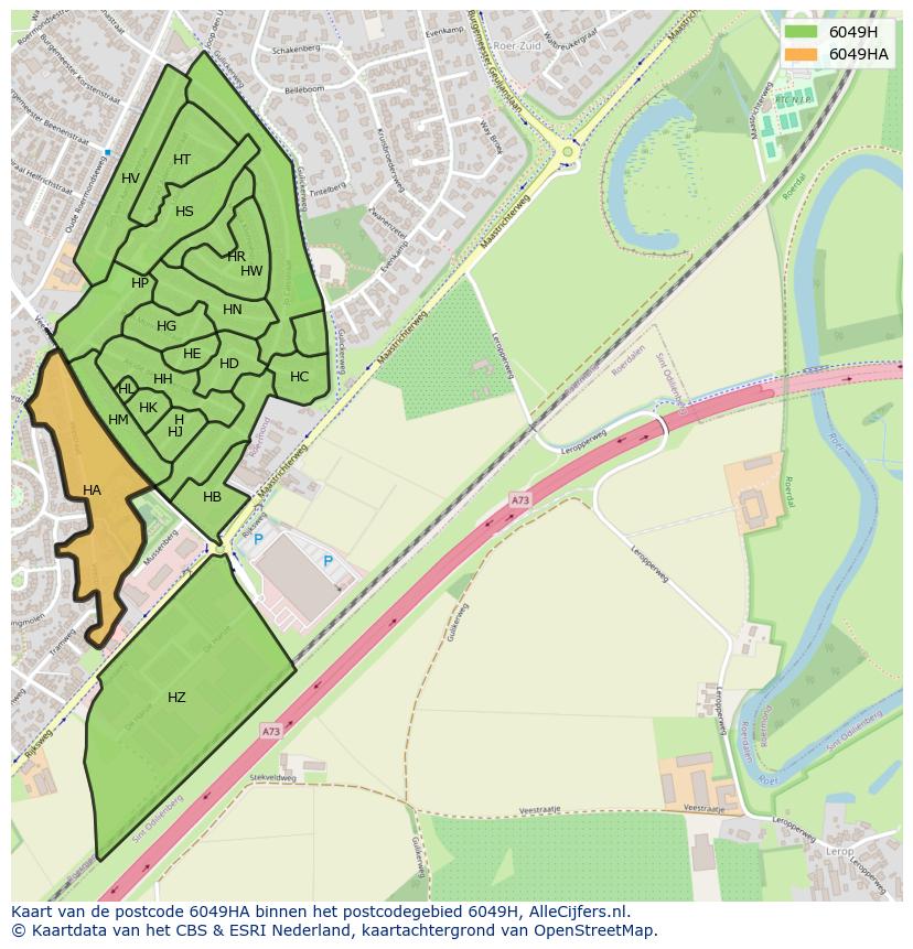 Afbeelding van het postcodegebied 6049 HA op de kaart.