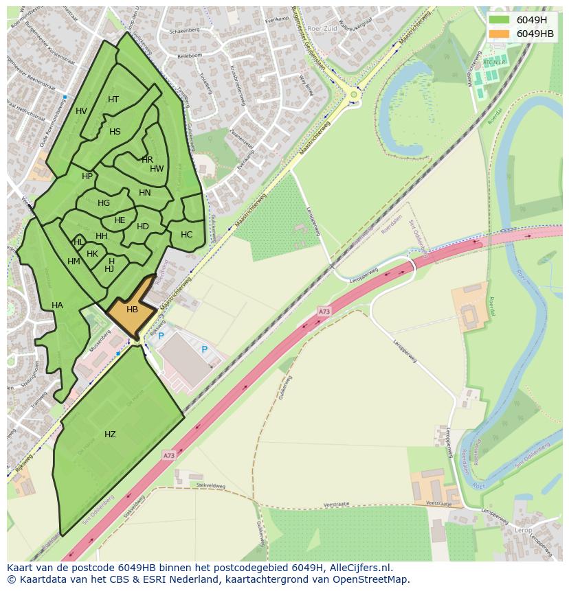 Afbeelding van het postcodegebied 6049 HB op de kaart.
