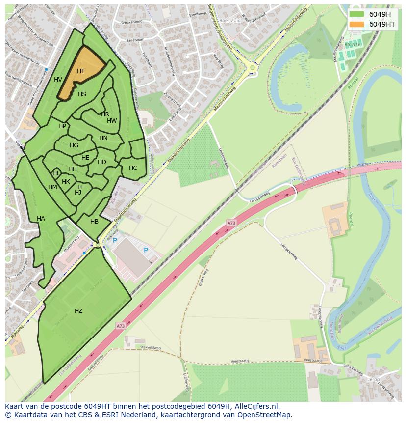 Afbeelding van het postcodegebied 6049 HT op de kaart.