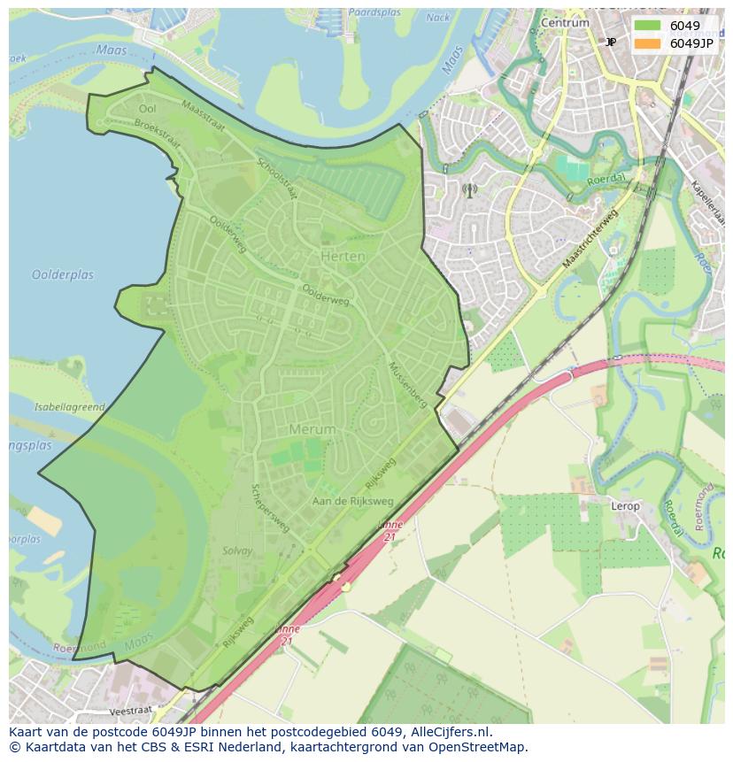 Afbeelding van het postcodegebied 6049 JP op de kaart.