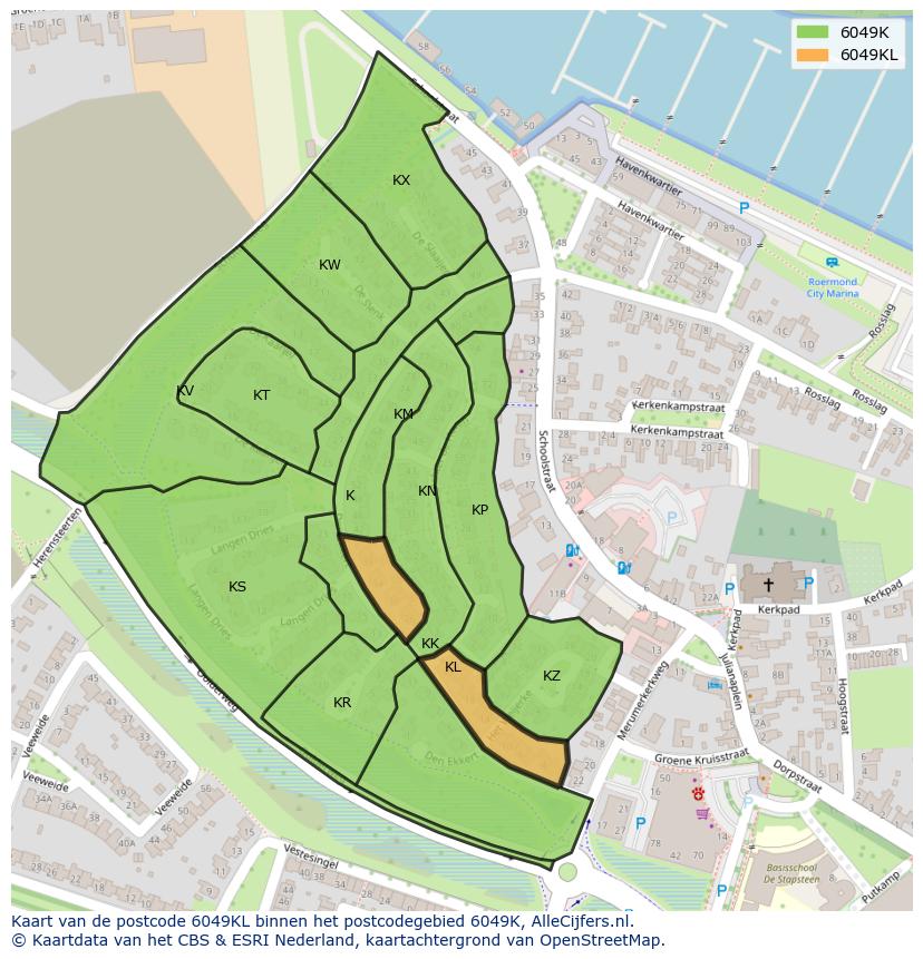 Afbeelding van het postcodegebied 6049 KL op de kaart.