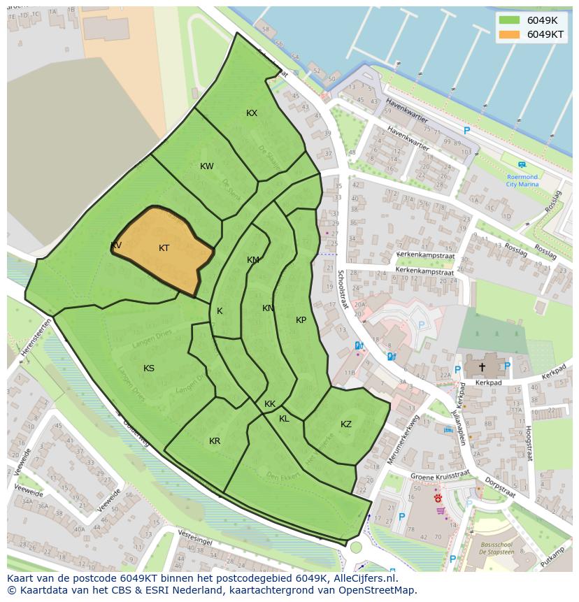 Afbeelding van het postcodegebied 6049 KT op de kaart.
