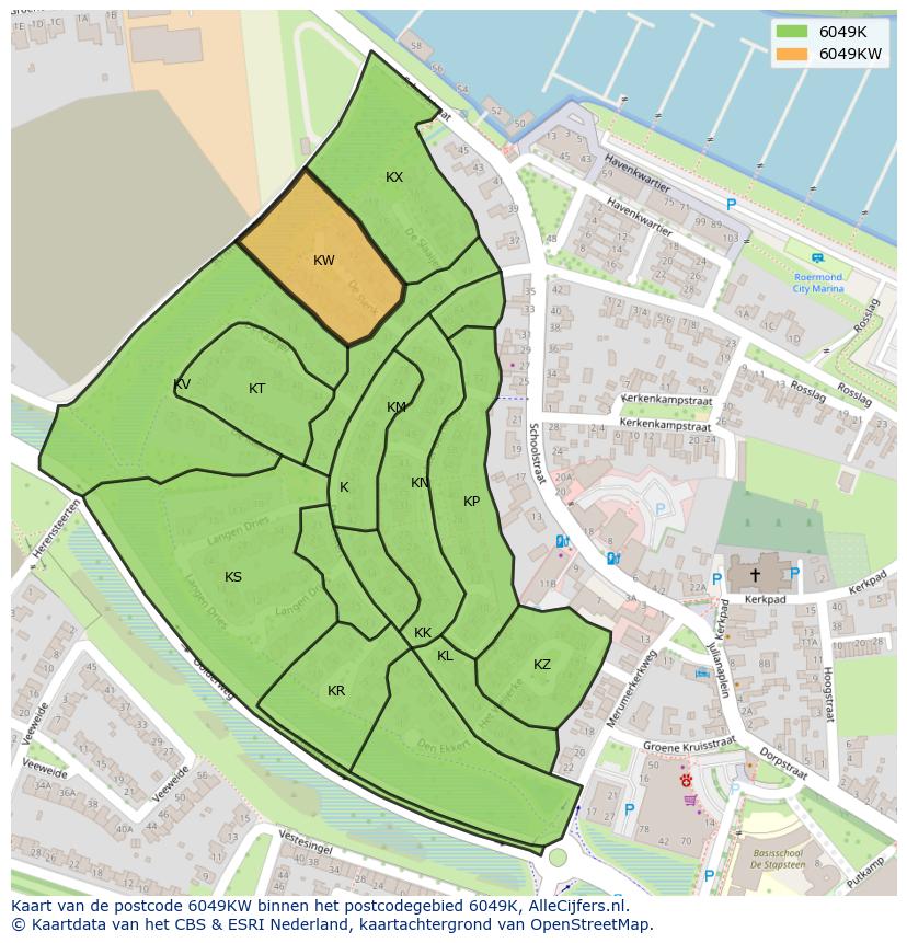 Afbeelding van het postcodegebied 6049 KW op de kaart.