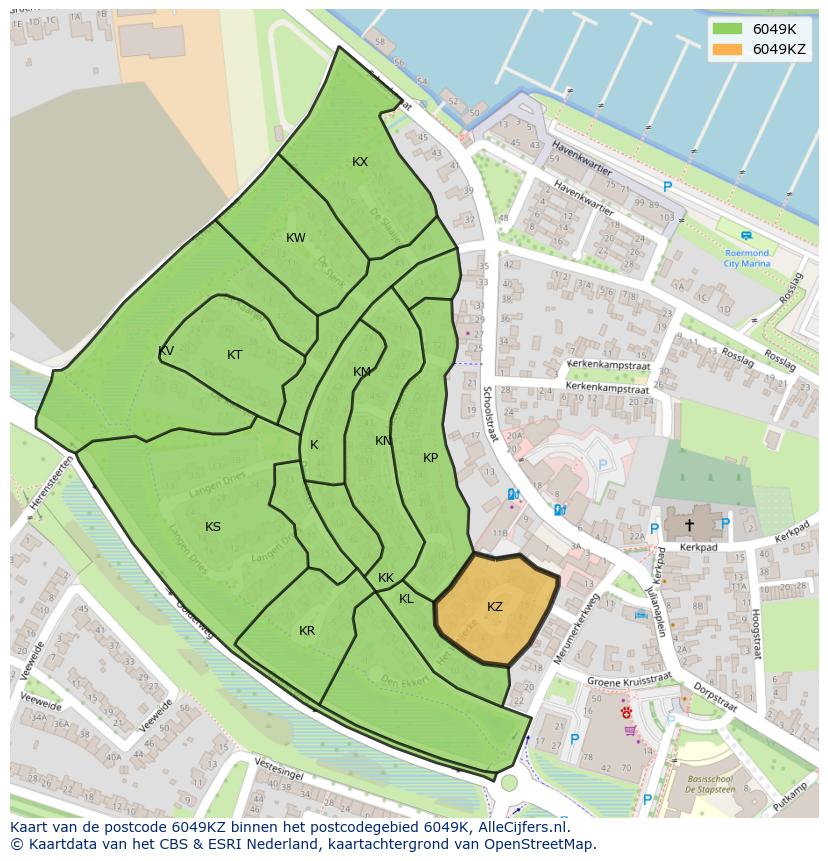 Afbeelding van het postcodegebied 6049 KZ op de kaart.