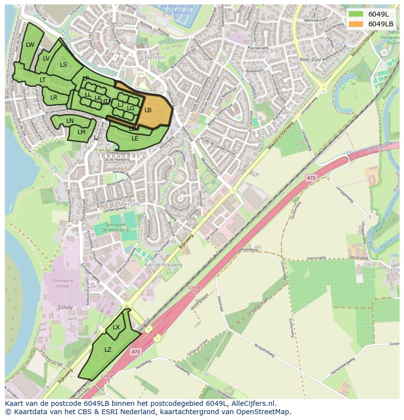 Afbeelding van het postcodegebied 6049 LB op de kaart.