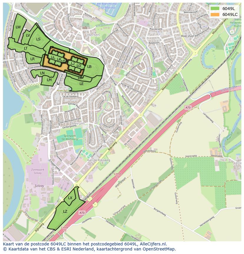 Afbeelding van het postcodegebied 6049 LC op de kaart.