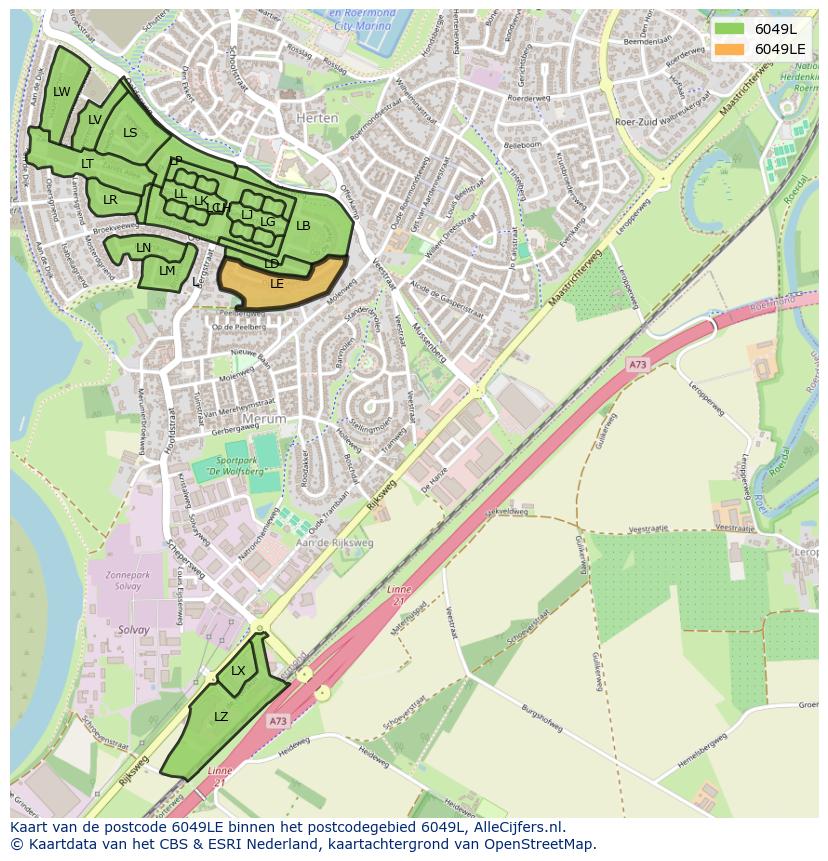 Afbeelding van het postcodegebied 6049 LE op de kaart.