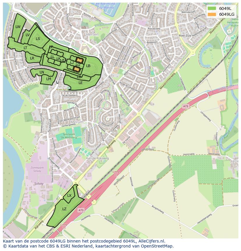 Afbeelding van het postcodegebied 6049 LG op de kaart.