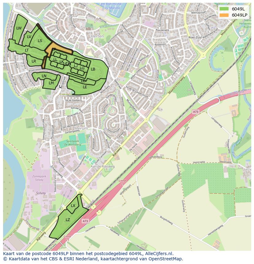 Afbeelding van het postcodegebied 6049 LP op de kaart.