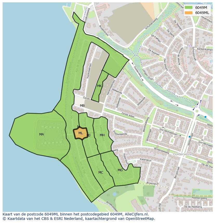 Afbeelding van het postcodegebied 6049 ML op de kaart.