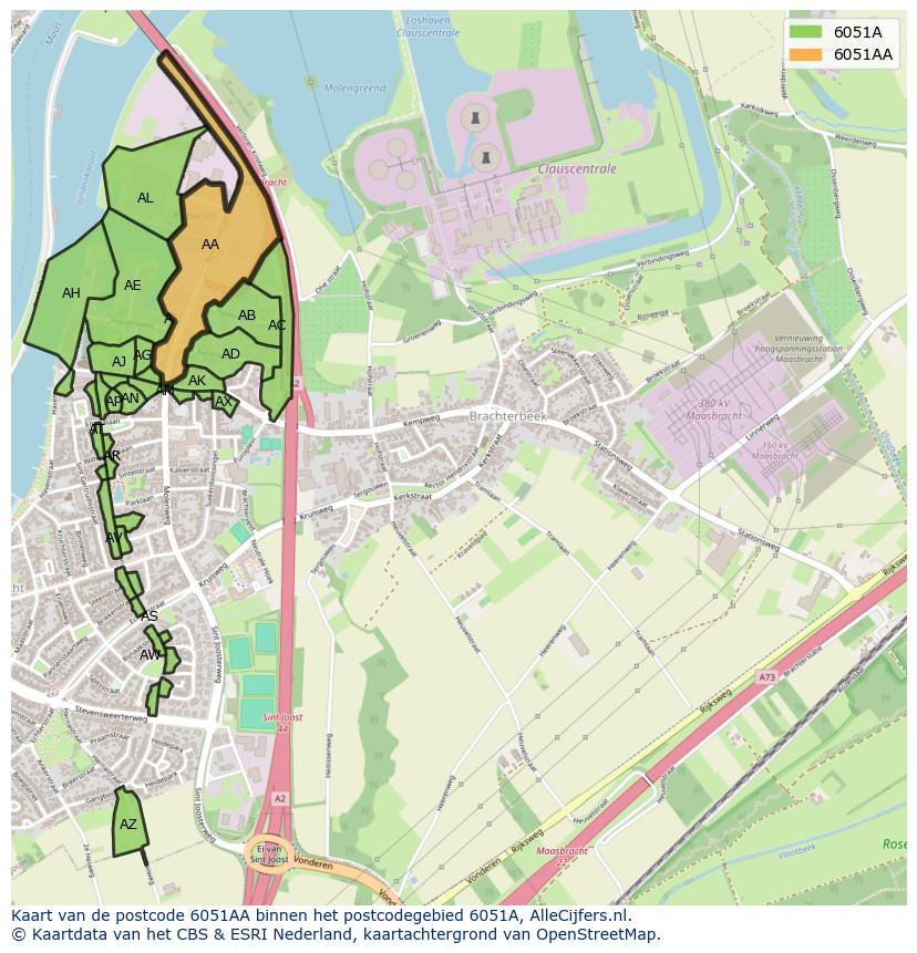 Afbeelding van het postcodegebied 6051 AA op de kaart.