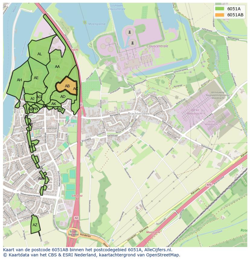 Afbeelding van het postcodegebied 6051 AB op de kaart.
