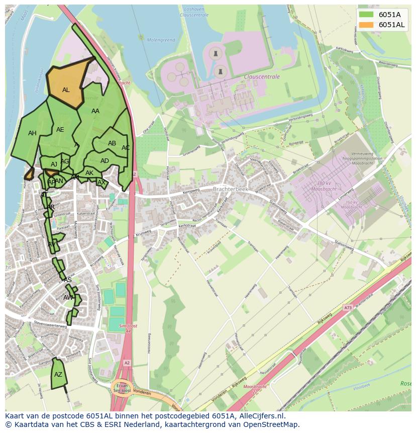 Afbeelding van het postcodegebied 6051 AL op de kaart.