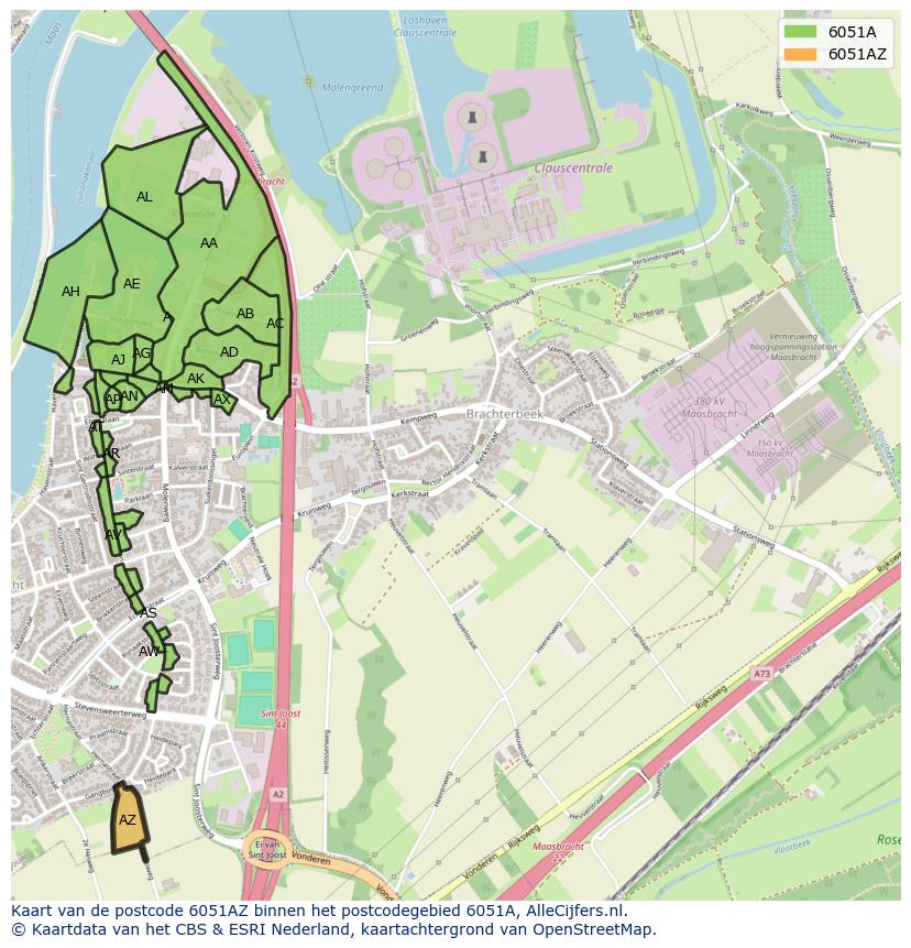 Afbeelding van het postcodegebied 6051 AZ op de kaart.