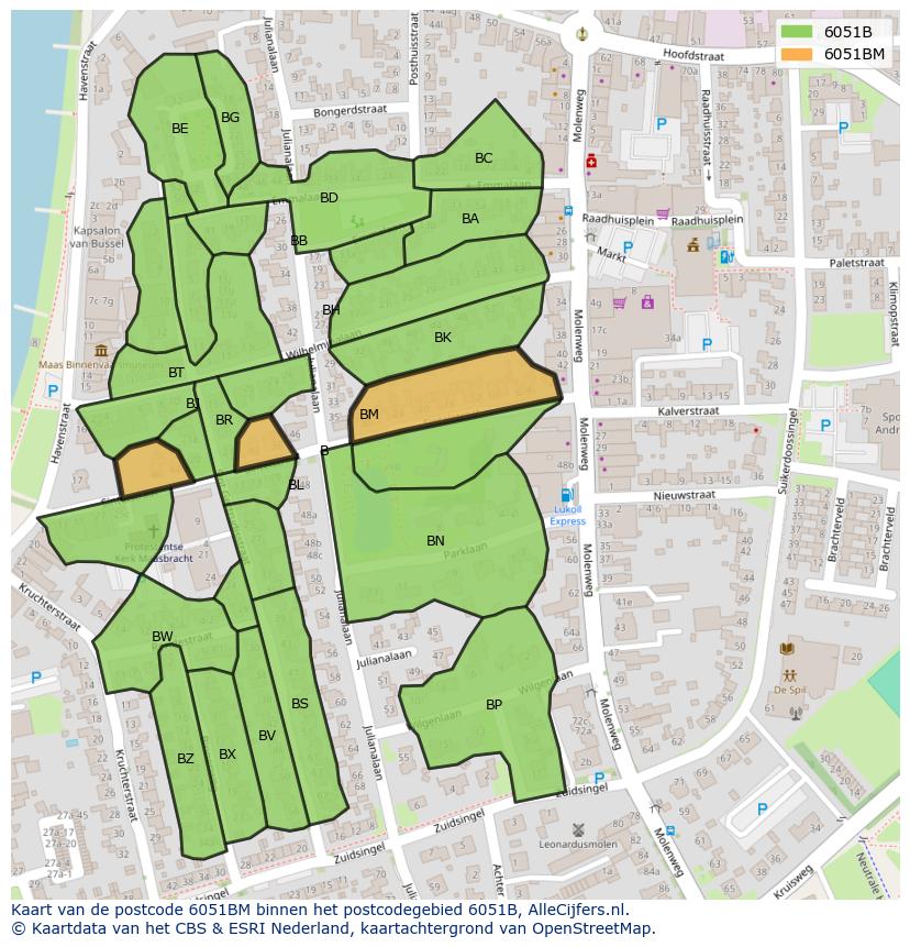 Afbeelding van het postcodegebied 6051 BM op de kaart.