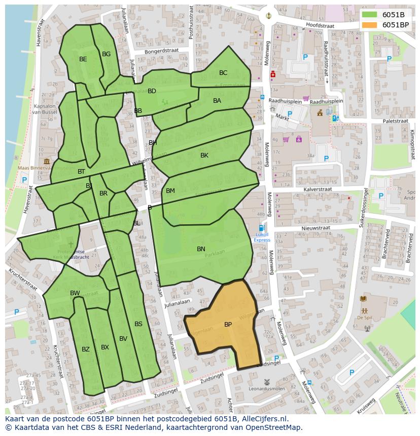 Afbeelding van het postcodegebied 6051 BP op de kaart.