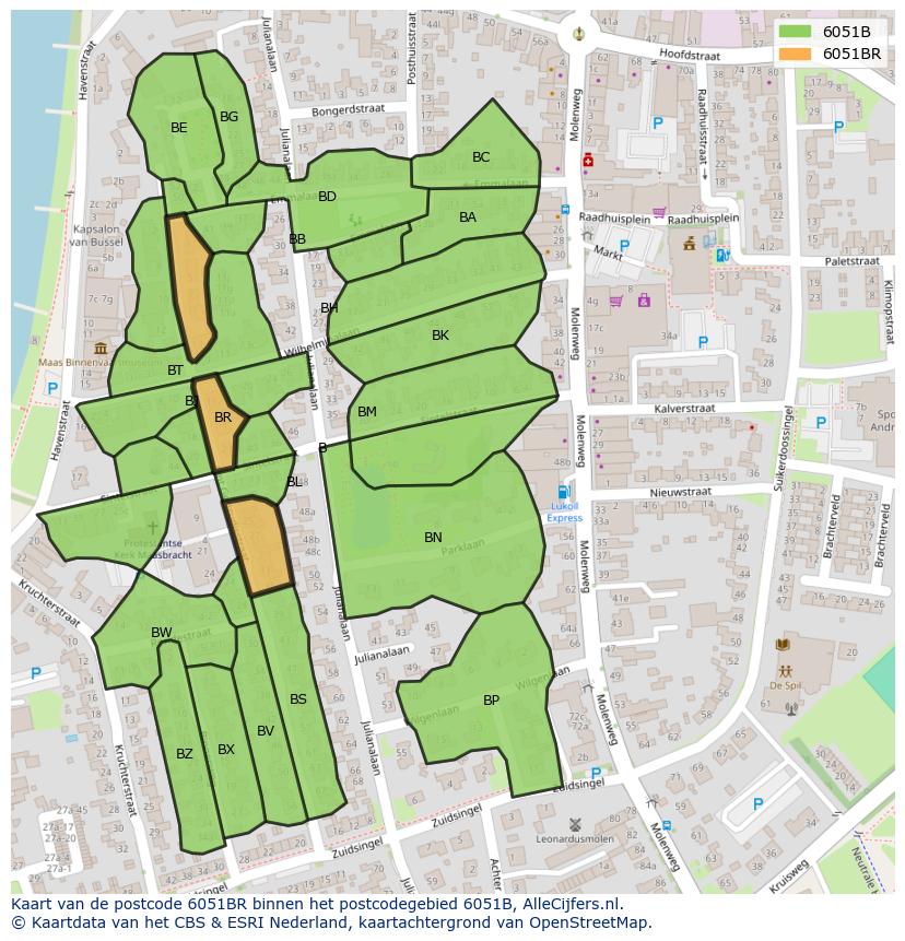 Afbeelding van het postcodegebied 6051 BR op de kaart.