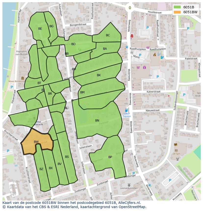Afbeelding van het postcodegebied 6051 BW op de kaart.