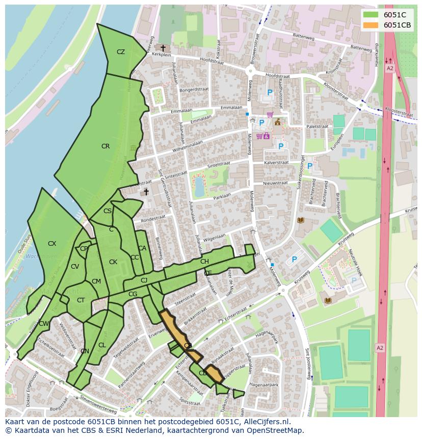 Afbeelding van het postcodegebied 6051 CB op de kaart.