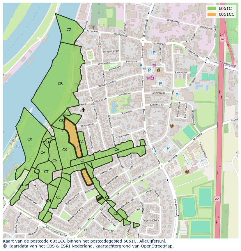 Afbeelding van het postcodegebied 6051 CC op de kaart.