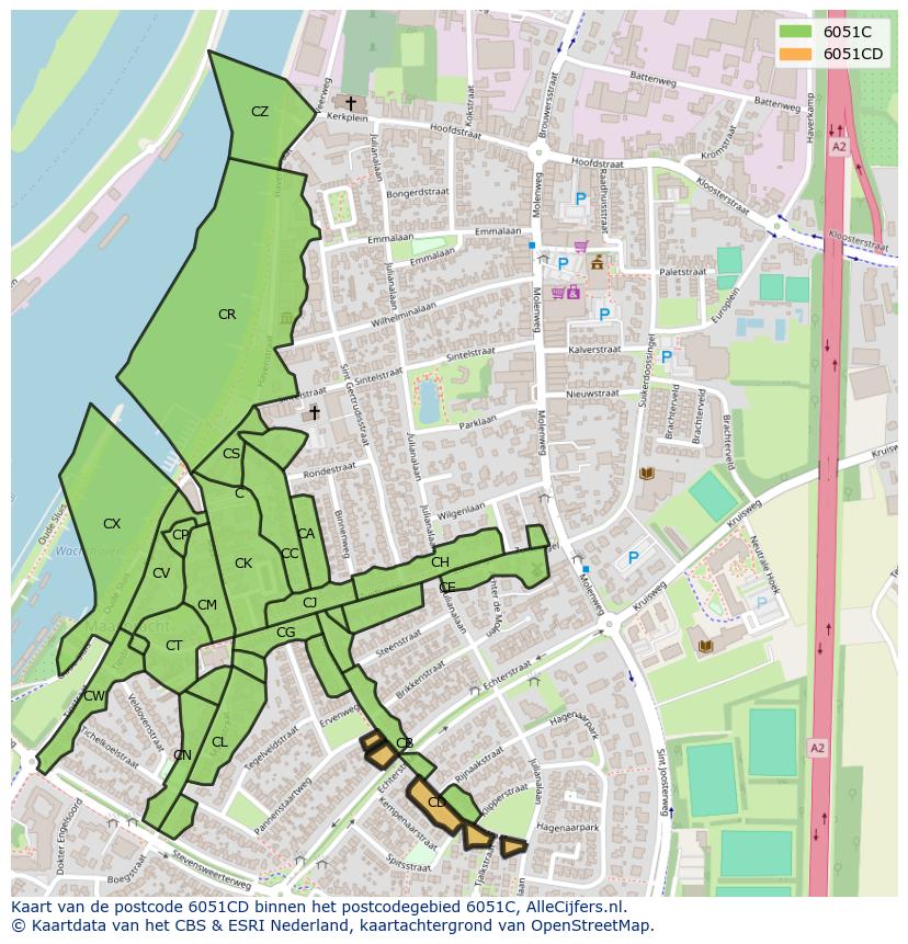 Afbeelding van het postcodegebied 6051 CD op de kaart.