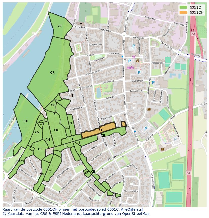 Afbeelding van het postcodegebied 6051 CH op de kaart.