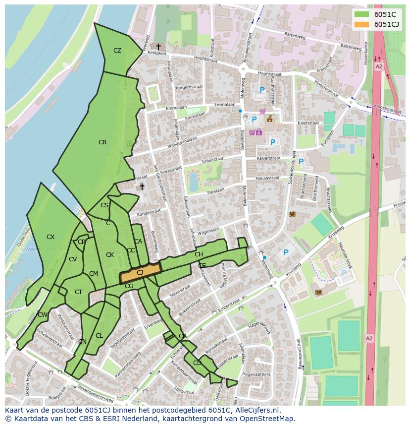 Afbeelding van het postcodegebied 6051 CJ op de kaart.