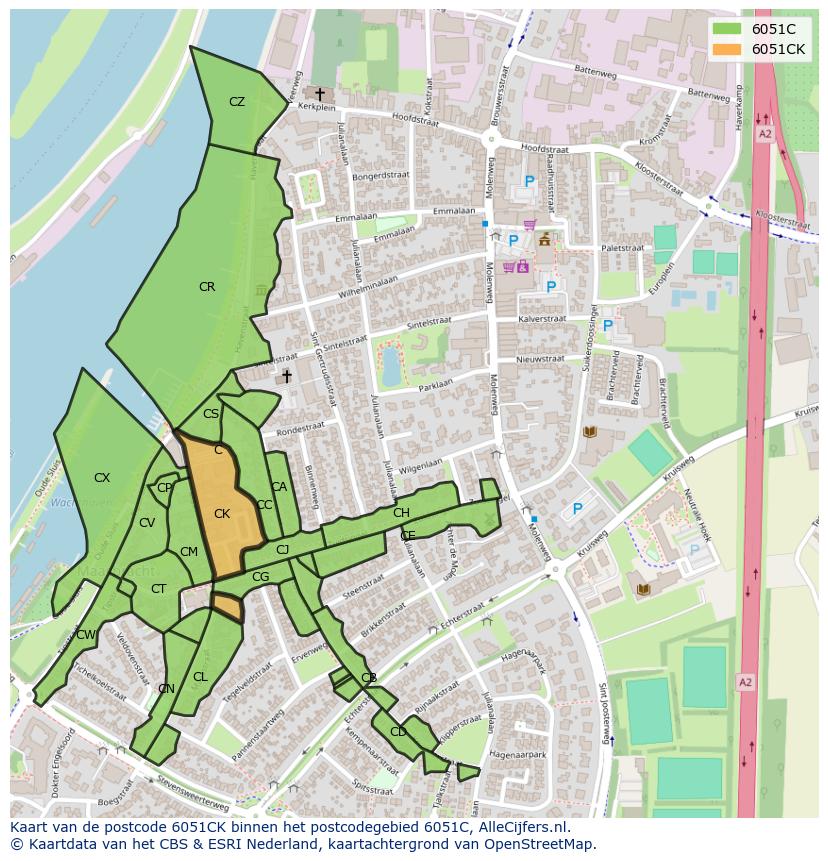Afbeelding van het postcodegebied 6051 CK op de kaart.