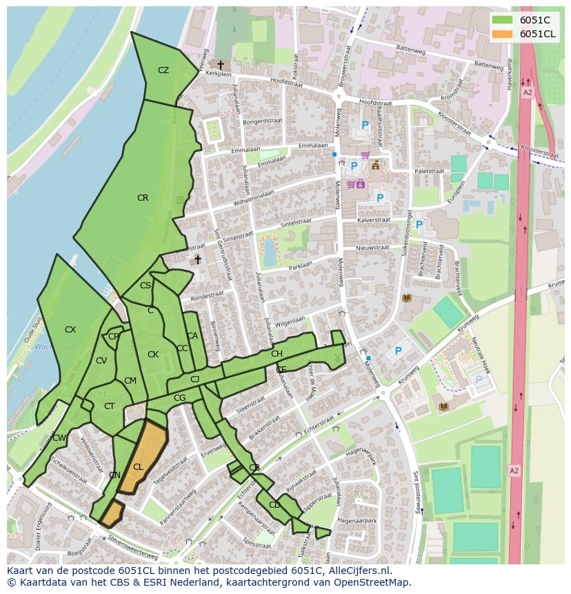 Afbeelding van het postcodegebied 6051 CL op de kaart.