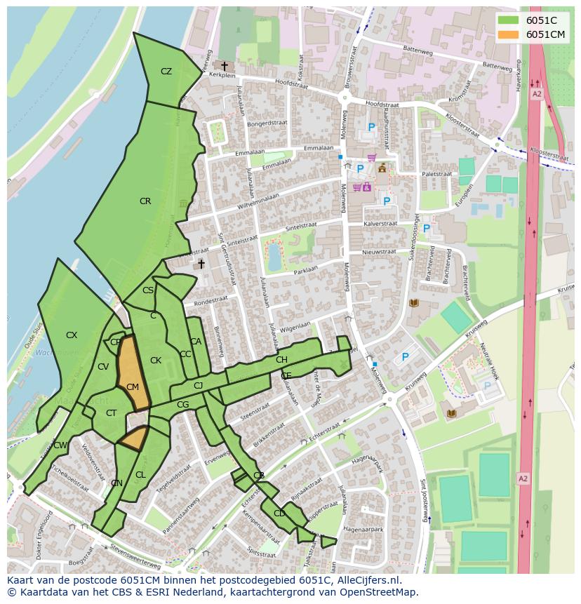 Afbeelding van het postcodegebied 6051 CM op de kaart.