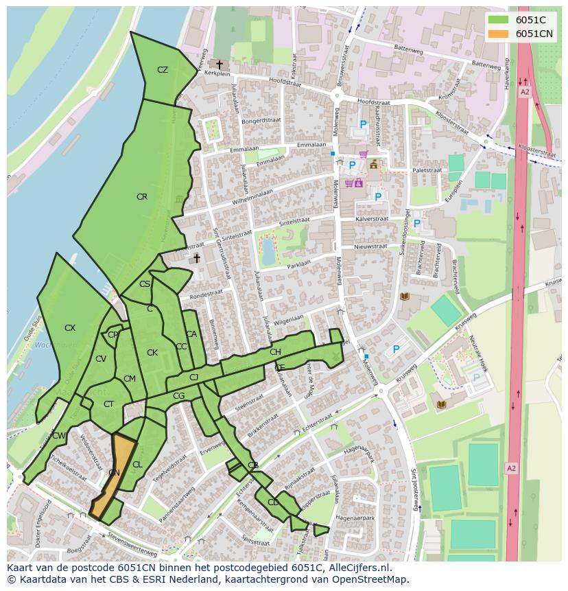 Afbeelding van het postcodegebied 6051 CN op de kaart.