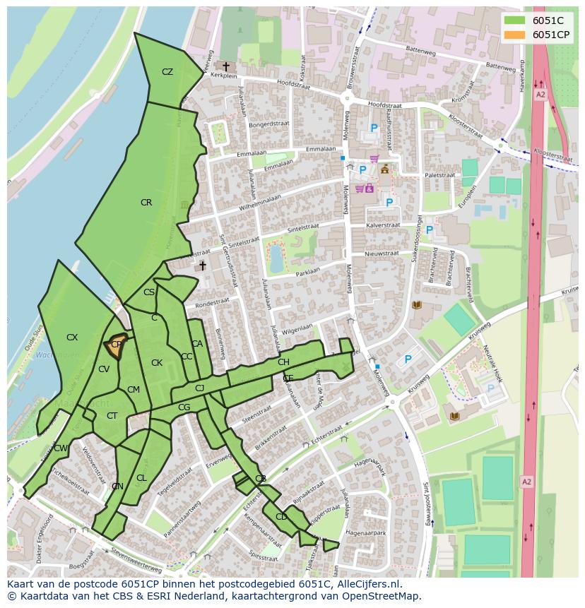 Afbeelding van het postcodegebied 6051 CP op de kaart.
