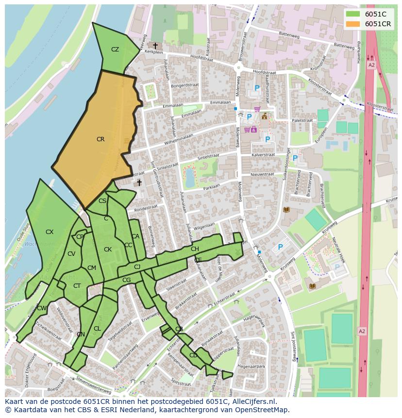 Afbeelding van het postcodegebied 6051 CR op de kaart.