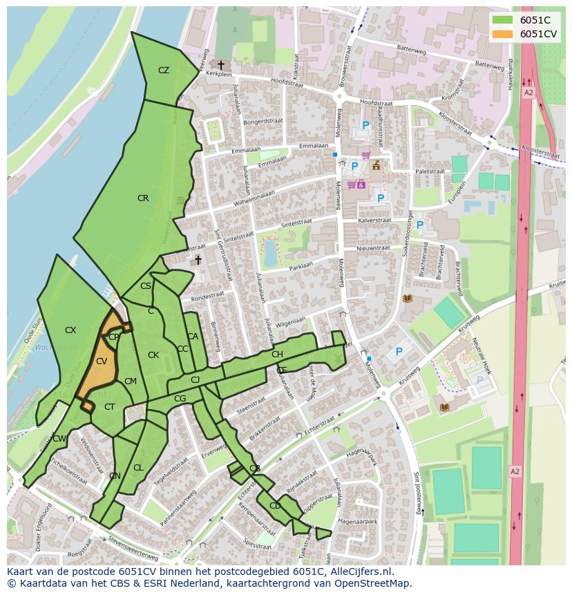 Afbeelding van het postcodegebied 6051 CV op de kaart.