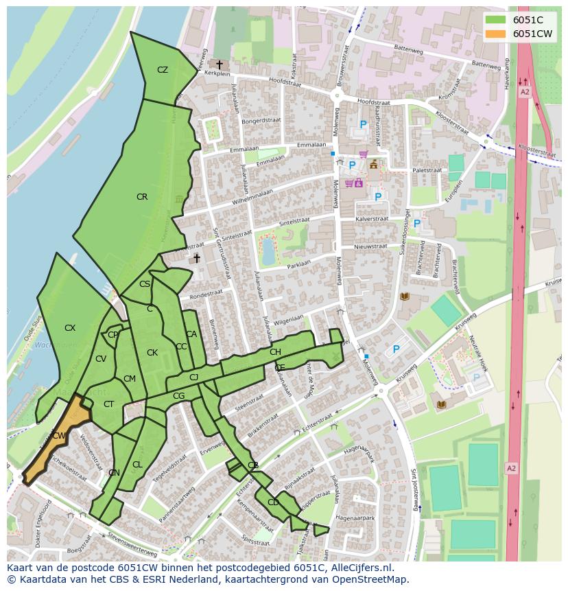 Afbeelding van het postcodegebied 6051 CW op de kaart.