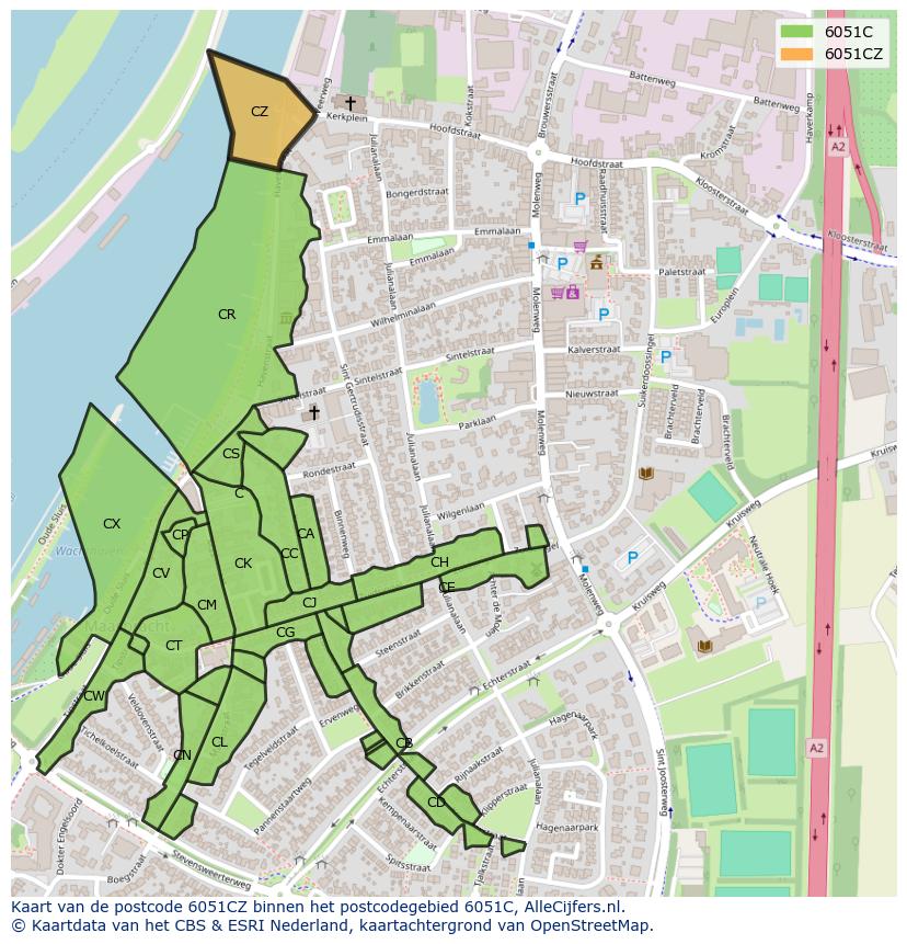 Afbeelding van het postcodegebied 6051 CZ op de kaart.