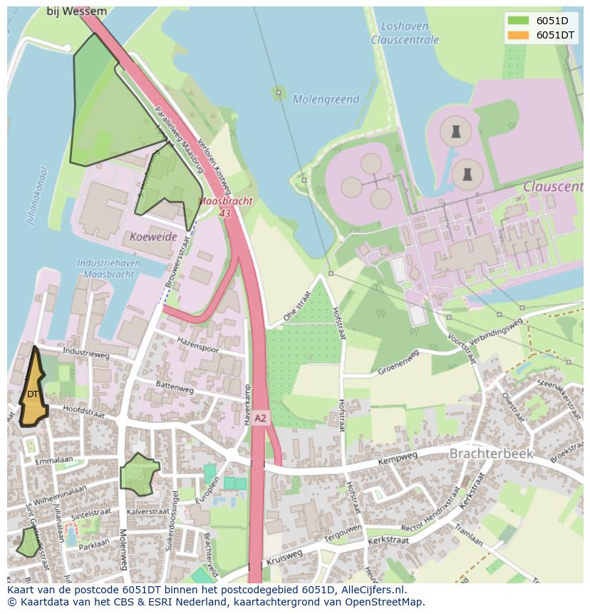 Afbeelding van het postcodegebied 6051 DT op de kaart.