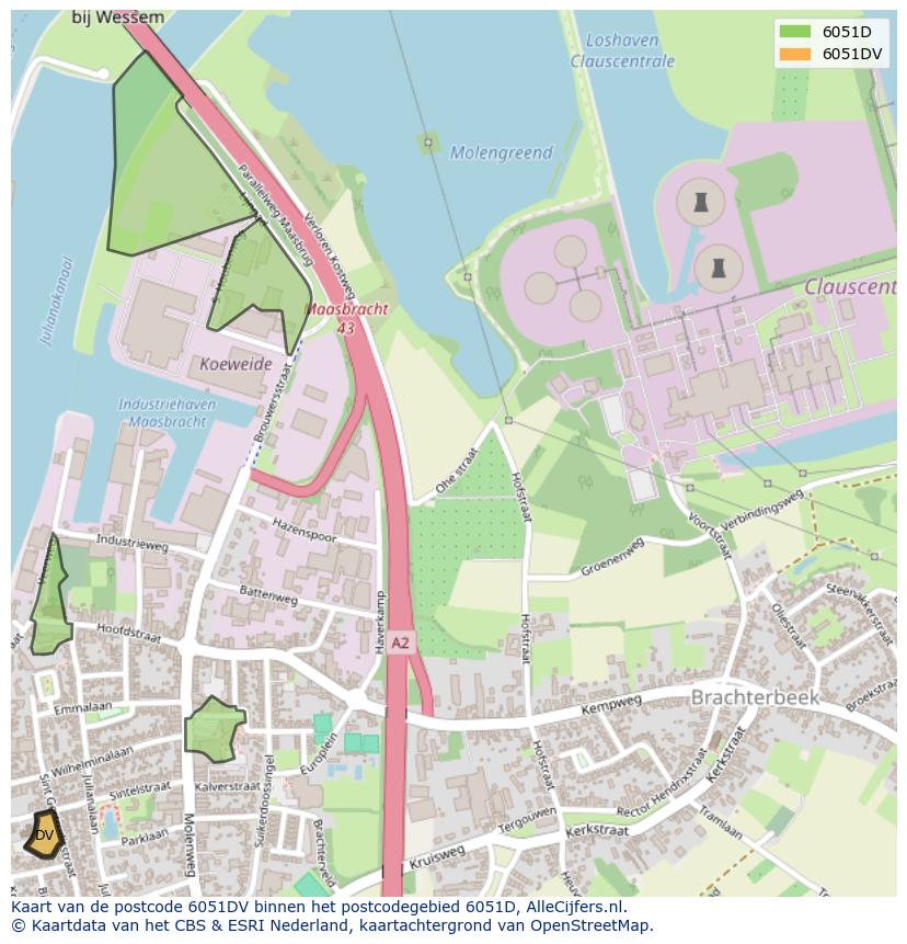 Afbeelding van het postcodegebied 6051 DV op de kaart.