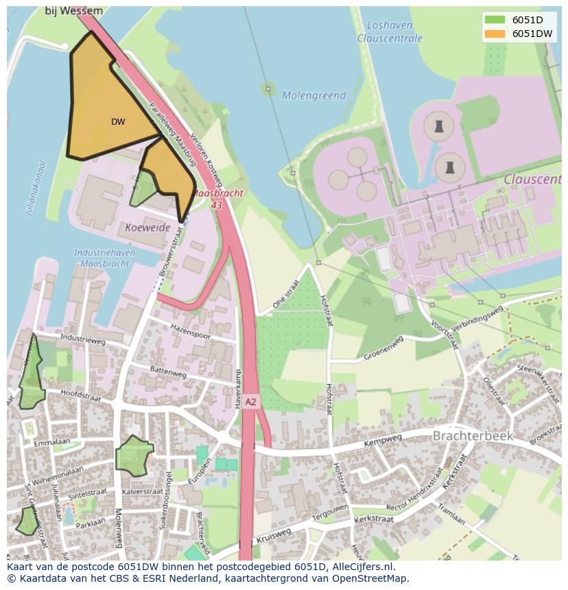 Afbeelding van het postcodegebied 6051 DW op de kaart.