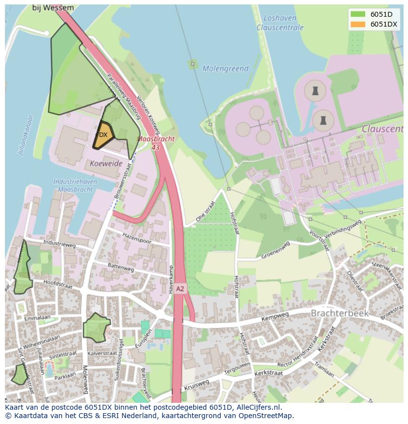 Afbeelding van het postcodegebied 6051 DX op de kaart.