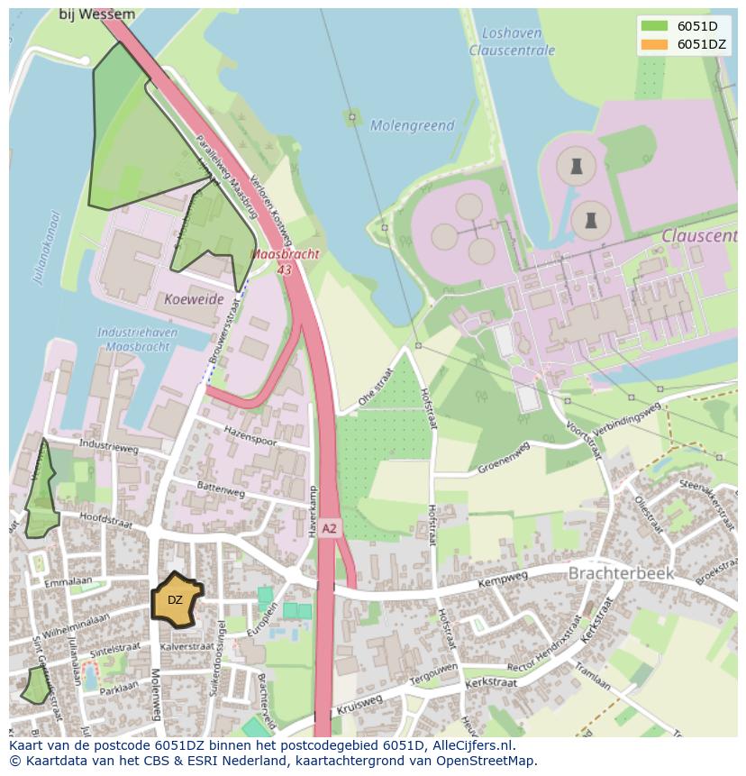 Afbeelding van het postcodegebied 6051 DZ op de kaart.