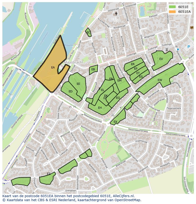 Afbeelding van het postcodegebied 6051 EA op de kaart.