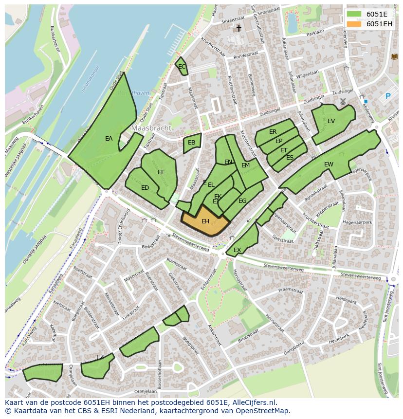 Afbeelding van het postcodegebied 6051 EH op de kaart.